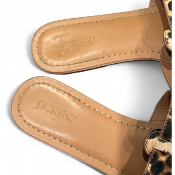 J. Crew Factory Beachside Slides Tan Leopard Calf Hair Sandals Size 8 - Picture 6 of 11
